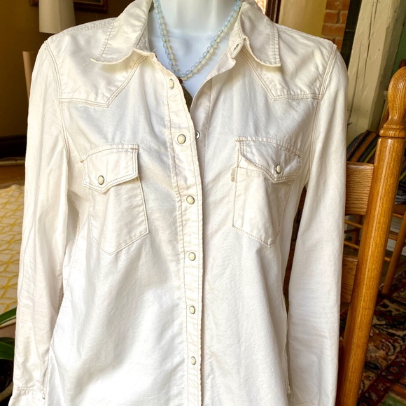 VTG LEVI’S Womens Off-White Western Shirt RODEO w/ Pearl Snaps 90’s/Y2K SZ SMALL - Picture 1 of 15